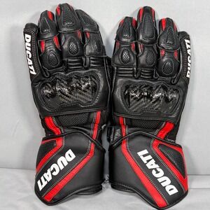 Spidi Ducati Performance Leather Motorcycle Riding Gloves Black Red Carbon Fiber